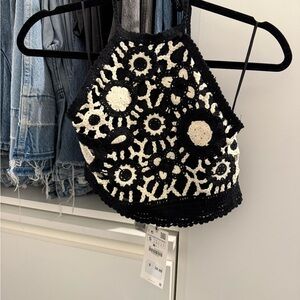 Zara Black and White Crochet Top